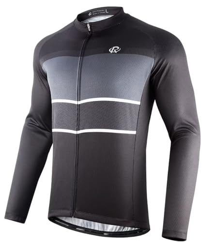 ROTTO Maglia Ciclismo Uomo Magliette Bici Manica Lunga con Tasche Posteriori Serie a Righe
