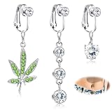 JeryWe 3Pcs Fake Belly Rings Fake Belly Piercing for Women Clip on Belly Piercing Fake Belly Button Piercing Fake Navel Ring Set Stainless Steel Non Piercing