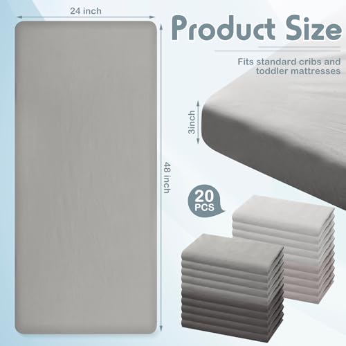 Image of VitalCozy 20 Pack Baby Crib Sheets for Boys and Girls, Fitted Cotton Daycare Crib Sheets, Breathable Microfiber Toddler Bed Mat Sheet for Standard Mattress Daycare Nap Mat, 24 x 48 Inch(Grey)