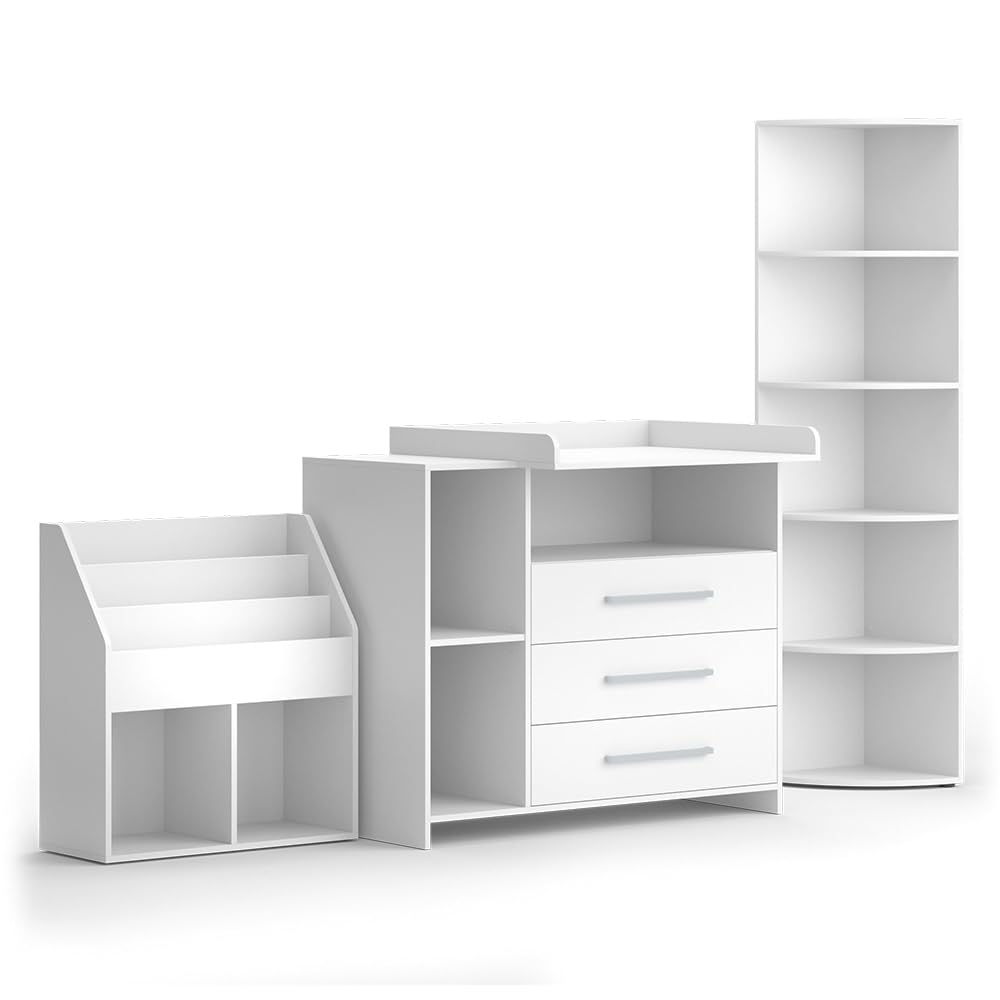 Vicco Set mobili bambini Oskar bianco 3 parti fasciatoio scaffale giocattoli libreria convertibile cassettiera