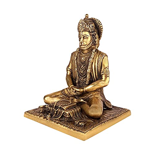 Image of Kartique Brass Ram Bhakt Hanuman Ji Idol for Home and Pooja | Bajrangbali Murti in Meditation Gold Color Height 7.5 Inch
