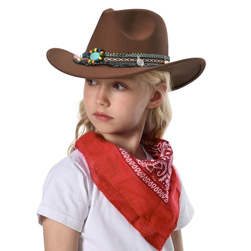 jingsha Kids Cowboy Hat Western Felt Cowgirl Hat with Belt for Toddler girls boys