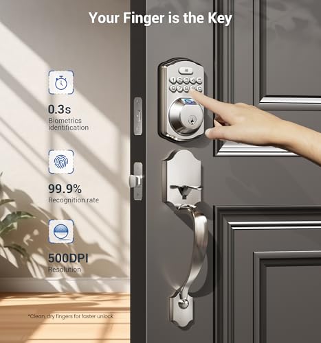 Image of Veise KS02D Fingerprint Deadbolt Lock with Handle Set, Nickel