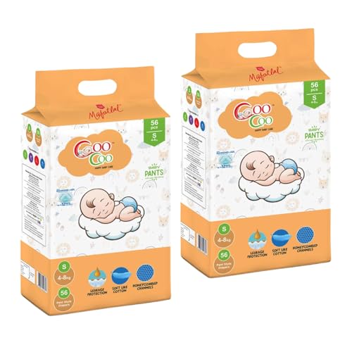 Image of Coo Coo By Mafatlal Extra Dry Baby Pull-Up Premium Diaper Pant, Size S (Small), 112 Count | 4-8 kg | Up to 12 Hrs Protection | Super Absorbent Core | Soft Elastic Waist | Leak Protection