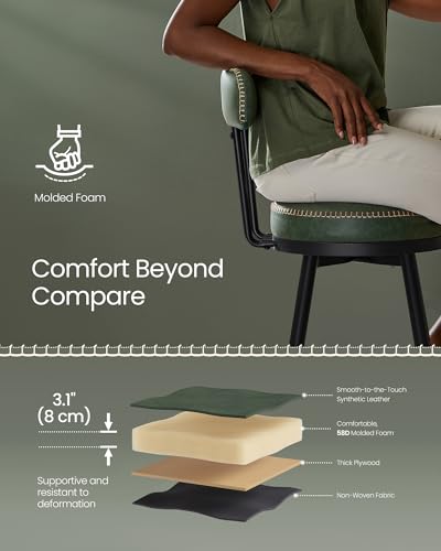 Image of VASAGLE EKHO Collection - Bar Stools Set of 2, Swivel Bar Height Bar Stools with Back, Synthetic Leather with Stitching, Mid-Century Modern, 30-Inch Tall Barstools, Forest Green ULBC889C01V2