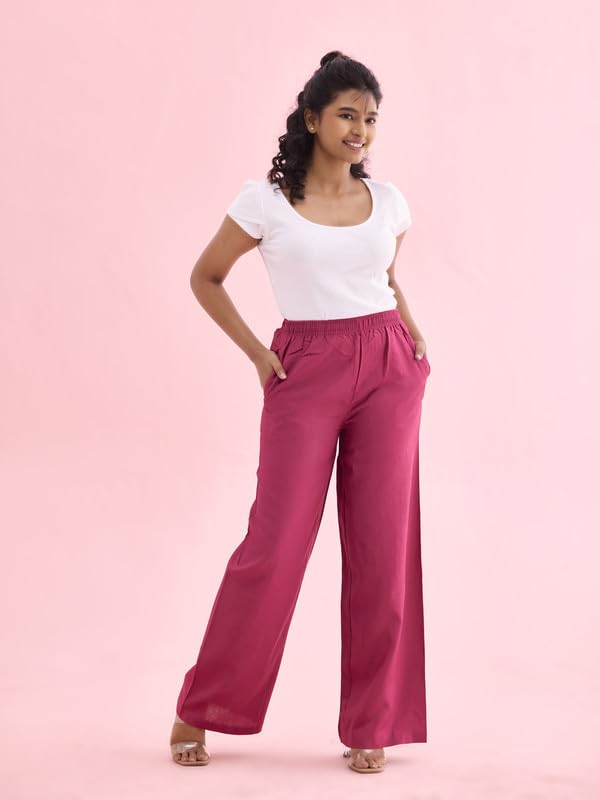 Image of GO COLORS Soft Viscose & Linen Blend Linen Palazzo Full Length for Women| Breathable, Mid Rise