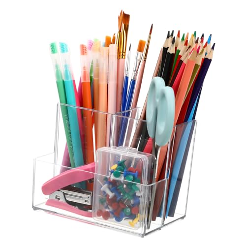 WEKADRIN Boite Pinceaux Maquillage Transparent Range Pinceaux Avec Compartiments Divisés Étui Pour Cosmétiques Et Stylos De Bureau