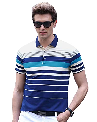 Image of EYEBOGLER Men's Trendy Polo Neck Half Sleeves Regular Fit Striped T-Shirt