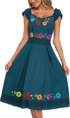 Image of Women's Mexican Dress Embroidered Causal Lace Party Dress