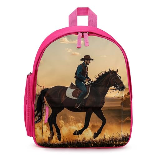 Cowboys Riding Horses Backpack for Men Women, Durable Small Bookbag Lightweight Daypack for Travel, Hiking, Pink-style