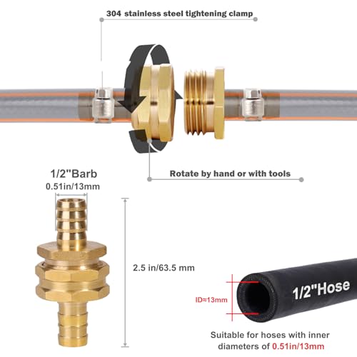 YELUN Solid Brass Garden Hose Repair Connector with Clamps Hose End Repair Kit,Fit for 1/2"Garden Hose Fitting,Male and Female Hose Fittings(1/2"-3 Set)