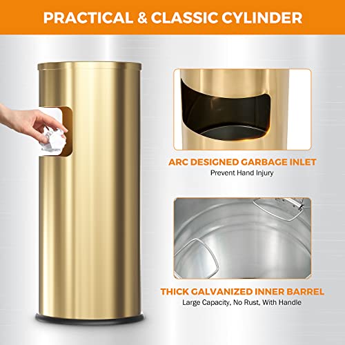 Image of BEAMNOVA Trash Can with Lid Outdoor Indoor Stainless Steel Commercial Garbage Bin Waste Container for Patio Yard Garage with Inside Barrel, Gold, 9.8 in x 24 in (D * H)