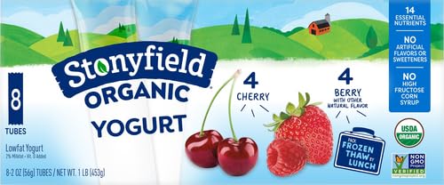 Miniatura 2 de Stonyfield Organic Tubos de yogur bajos en grasa de cereza y bayas para niños paquete variado 2 onzas 8 unidades - 1 yogur orgánico para niños sin