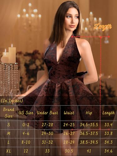 Image of ShawGobow Jacquard Corset Dress,Deep V Halter Mini Dresses with Bow Back,Sexy Birthday Outfits Women Homecoming Prom Formal