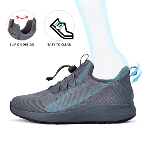 Image of Women's Non Slip Work Shoes Slip Resistant Waterproof Chef Shoe for Restaurant Kitchen Food Service Nursing Hospital Staff Lightweight Walking Sneakers with Slip-On Design