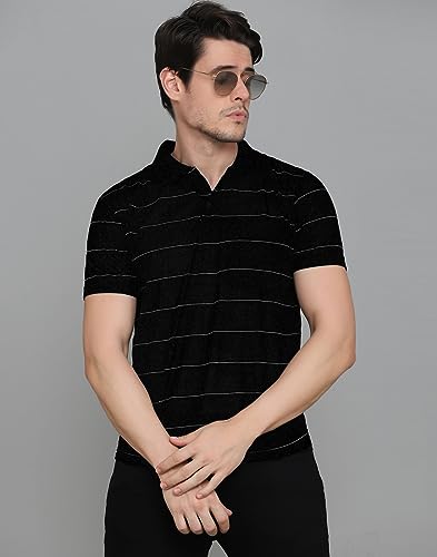Image of INKKR Men's Striped Polo Neck Cotton Blend Multicolor T-Shirt