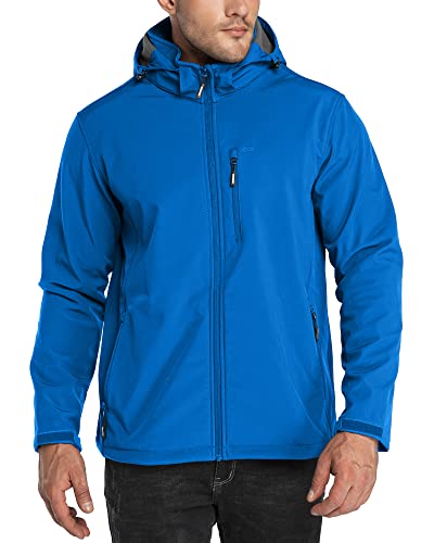33,000ft Men's Softshell Waterproof Jackets Fleece Lining Outdoor Windproof Windbreaker Coats with Multi Pockets Removeable Hood Light Blue 4XL