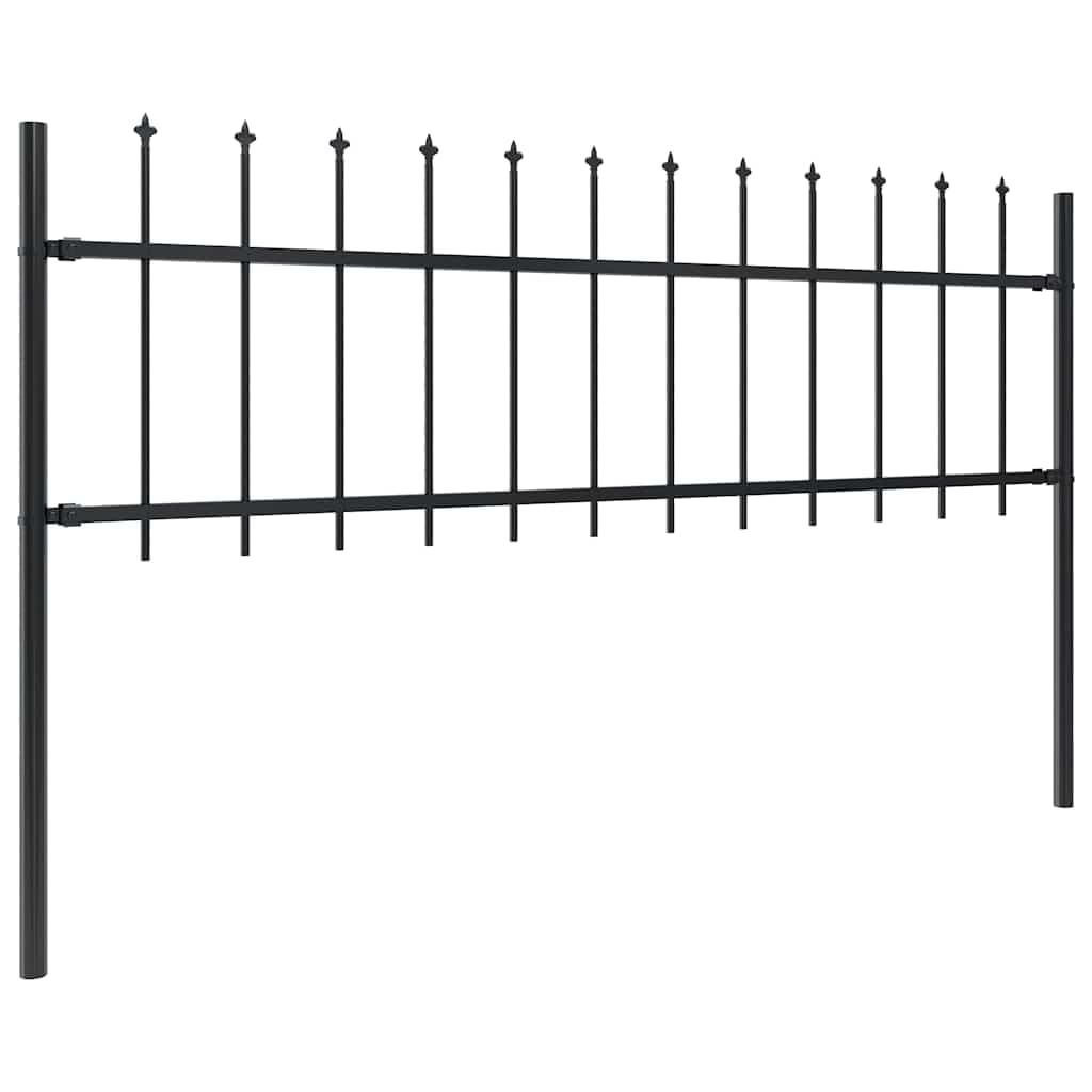 Metallic Decorative Garden Fence with Spear Top Steel 1603.5x60 cm Black, Heavy Duty Powder Coated Outdoor Fence Panels and Posts for Secure Yard, Walkway and Property Boundary Defence