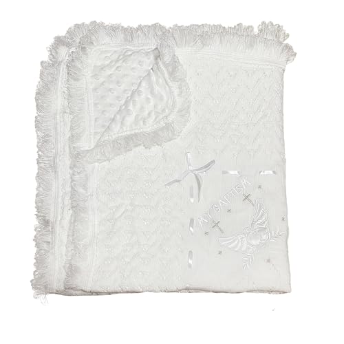 Baby Blanket for Boys Girls Baptism Christening Gifts for Girl Boys Easter Soft White Knitted Shawl Receiving Crochet Blankets Towel for Neutral Newborns Toddler