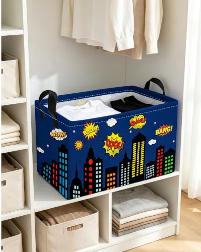 Image of Essme Rectangular Spider Basket,Kids Storage Bins Organizer with Handles for Girls Room Decor, Gift Basket,Shelf Basket.(Bule City)