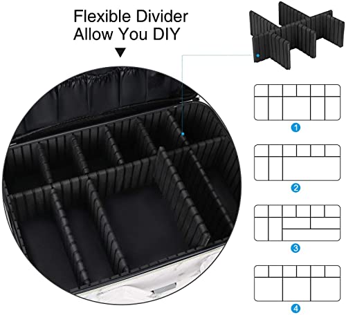 Image of Adson Large Makeup Bag 3 Layers Professional Train Cosmetic Bag Makeup Organizer Case Artist Storage Brush Box with Adjustable Dividers and Strap for Makeup Accessories (White Marble Pattern)