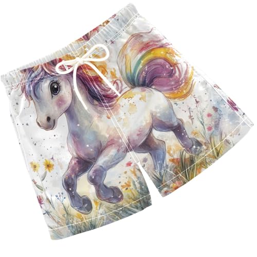 Pigsaly Boys Swim Trunks Unicorn Flowers Grass Boys Board Shorts Swimsuit Swimwear Summer Bathing Suit 3T