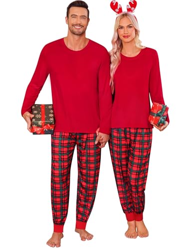 SWOMOG Family Matching Pajamas Set Christmas Plaid Pajamas for Men Women Long Sleeve Sleepwear Pjs Set