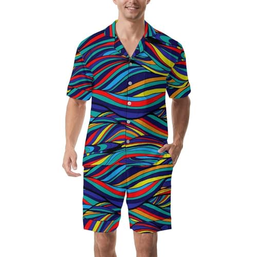 Pajamas Sets for Men Printing 2PCS Pajamas Sleepwear Set Short Sleeve Pjs Button Down Loungewear Nightwear