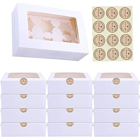 12 Pack Cupcake Bakery Boxes, Cupcake Carrier Holder, White Bakery Box, White Cupcake Container, Standard Cupcake Boxes, 6 Hole For Dessert, Pastries, Cake, Muffin, Donut, Macaron Cover
