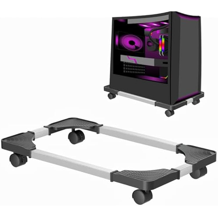Adjustable Mobile CPU Stand, Computer Stand with 4 Rolling Caster Wheels, Under Desk Tower Mount, PC Floor Cart PC Riser for Gaming, Office - Black
