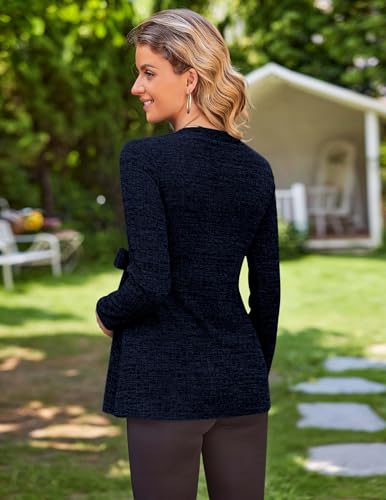Image of Ekouaer Maternity Shirts Ribbed Long Sleeve Pregnancy Sweater Tops Outfits