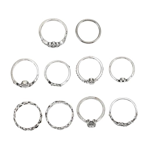 LIFKOME 10 Piezas Anillo De Elefante De Flores Medidor De Anillos Anillo Inquieto Anillos De Oro Anillos Ajustables Agitarse Anillos De Pulgar Para Mujer De Oro Especial Silver Aleación
