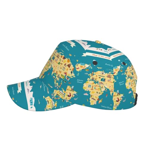 Gorra de béisbol ajustable negra con mapa mundial miniatura 5