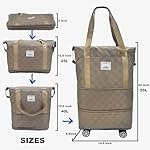 Expandable foldable duffel bag suitcase, detachable rolling wheels,carry-on large duffel bag,luggage bag,suit gym,camping,travel or business trip,Gift for wife and parents-Checkerboard(KHAKI) - Image 3
