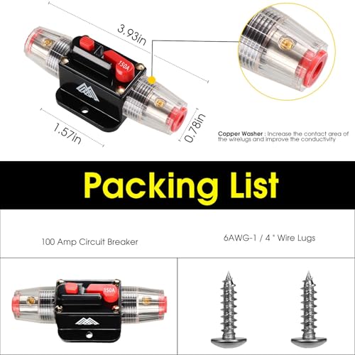 Image of 150 Amp Circuit Breaker Switch 150A Waterproof Fuse Inline Holder 3-15 AWG Resettable Fuse Manual Reset 12V-48V DC for Car Audio Sound Amplifier System RV Home Marine Boat Truck