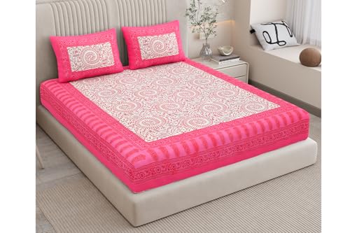 Image of Queenie Pure 100% Cotton Double Bed Sheet with 2 Pillow Covers (Bedsheet for Double Bed Cotton,