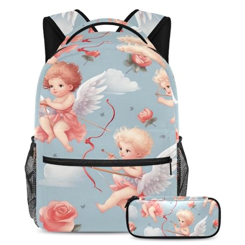 Sac à dos Cupidon multicolore avec trousse scolaire assortie pour adolescents