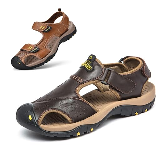 Image of BINSHUN Sandals for Men Leather Hiking Sandals Athletic Walking Sports Fisherman Beach Shoes with Closed Toe (numeric_7)