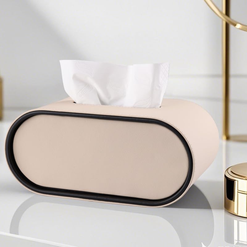 KINGFOM ティッシュケース ティッシュボックス 本革調 レザー おしゃれ 卓上 北欧風 シンプル 楕円型 インテリア用 3色展開 (ミルクコーヒー)