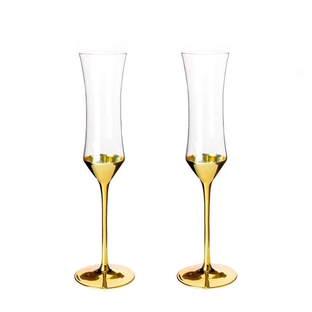 Flauta de champán Copa de champán cintura estrecha, 2 piezas copas chapadas en oro, capacidad 5,58 oz for banquetes negocios y reuniones anuales Fiesta