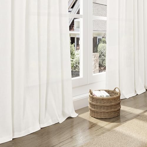 Image of Nanspring Linen Curtains 84 Inch for Living Room Back Tab Neutral Linen