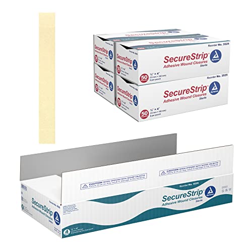 Dynarex Wound Closure Strips - Estériles, soporte estéril para pequeños cortes y piel con suturas, puntos, grapas y cuidado posterior, blancas, 1/2” x 4” - 1 caja de 200 tiras miniatura 1