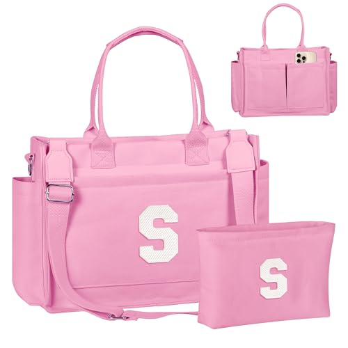 Image of Birthday Gifts for Women, Initial Tote Bag with Makeup Bag | Teen Girl Gifts Trendy Stuff, Back to Campus