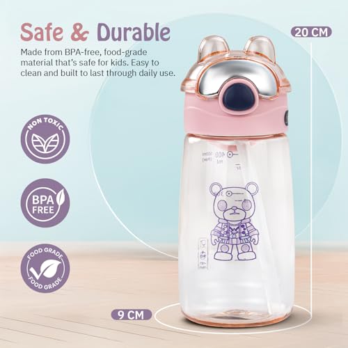 Image of BAYBEE AquaTots Sipper Water Bottle for Kids | Leak Proof Baby Sipper Bottle with Straw | BPA Free with Carry Handle | Insulated Drinking Sippy Water Bottle for School Kids (500ml, Pink)