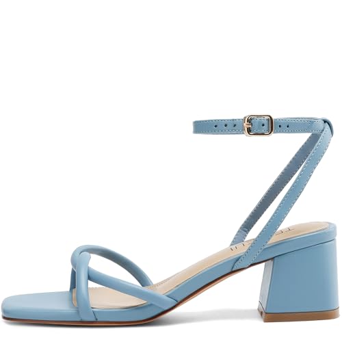 Image of TEAIEUI Chunky Heels for Women, Square Open Toe Heeled Sandals, Strappy Ankle Strap Shoes for Dress, Party, Prom, Block Low Heel 2 inch