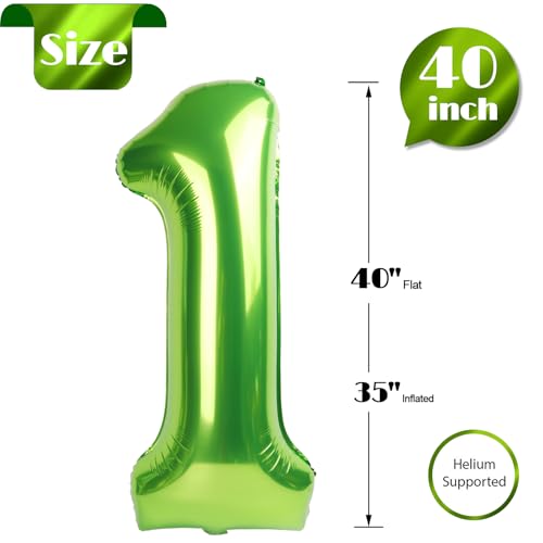 Image of 40 Inch Light Green 1 Balloon for First Birthday, 1st Number Balloons Birthday Decorations, One Giant Number 1 Balloon