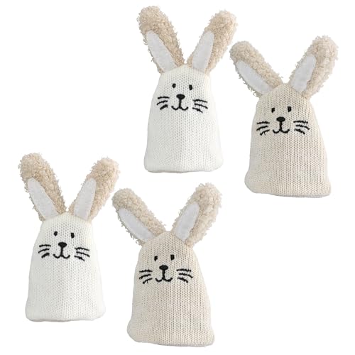 CULT at home 4 Stück Eierwärmer Ostern Deko Osterdeko – Osterhase Tischdeko Frühling Weiß Beige Braun – Höhe ca. 13 cm