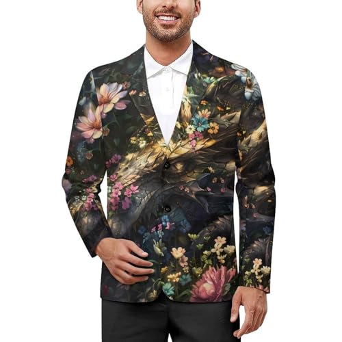 Dragon Gothic Floral Men's Suits Dress Business Formal Suit Print Jackets Coat For Wedding Party