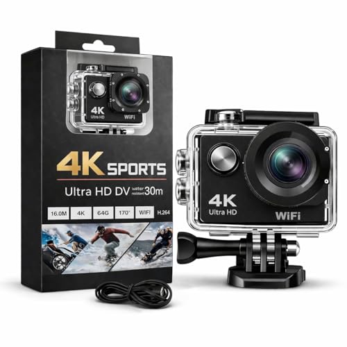 Suplexity 4K Action Camera Ultra HD Waterproof 30m WiFi Sports Camera with Image Stabilisation, Helmet & Bike Cam for Cycling, Travel, Vlogging & Outdoor Recording