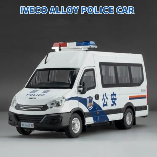 Image of Vaico 1:24 Police Van Car Diecast Model | Metal Pull Back Toy Car for Kids with Openable Doors, Lights & Music | Police Vehicle Toy for Boys Girls Collectors (White)
